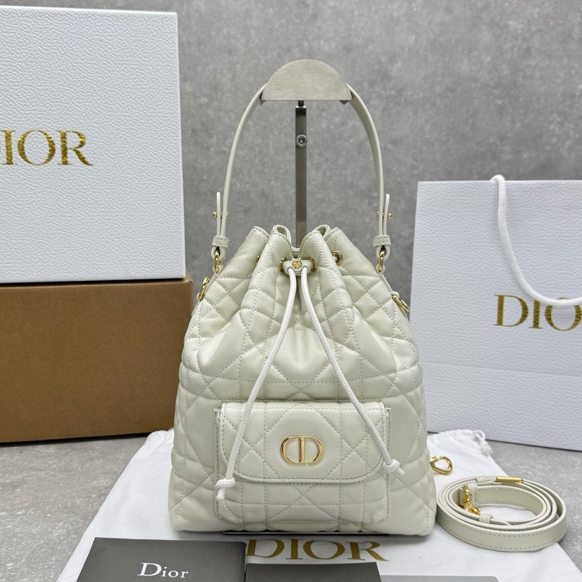 Dior Coconut Bucket Bag 25cm White Lambskin