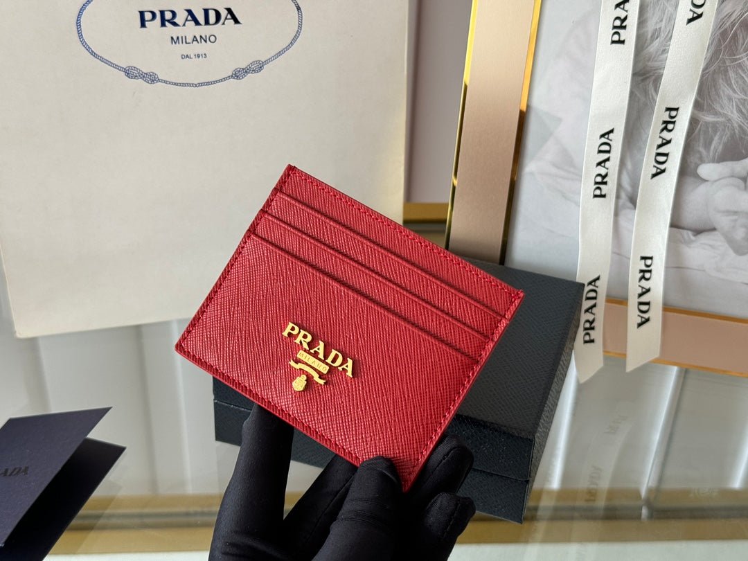 Prada Style Red Leather Card Holder
