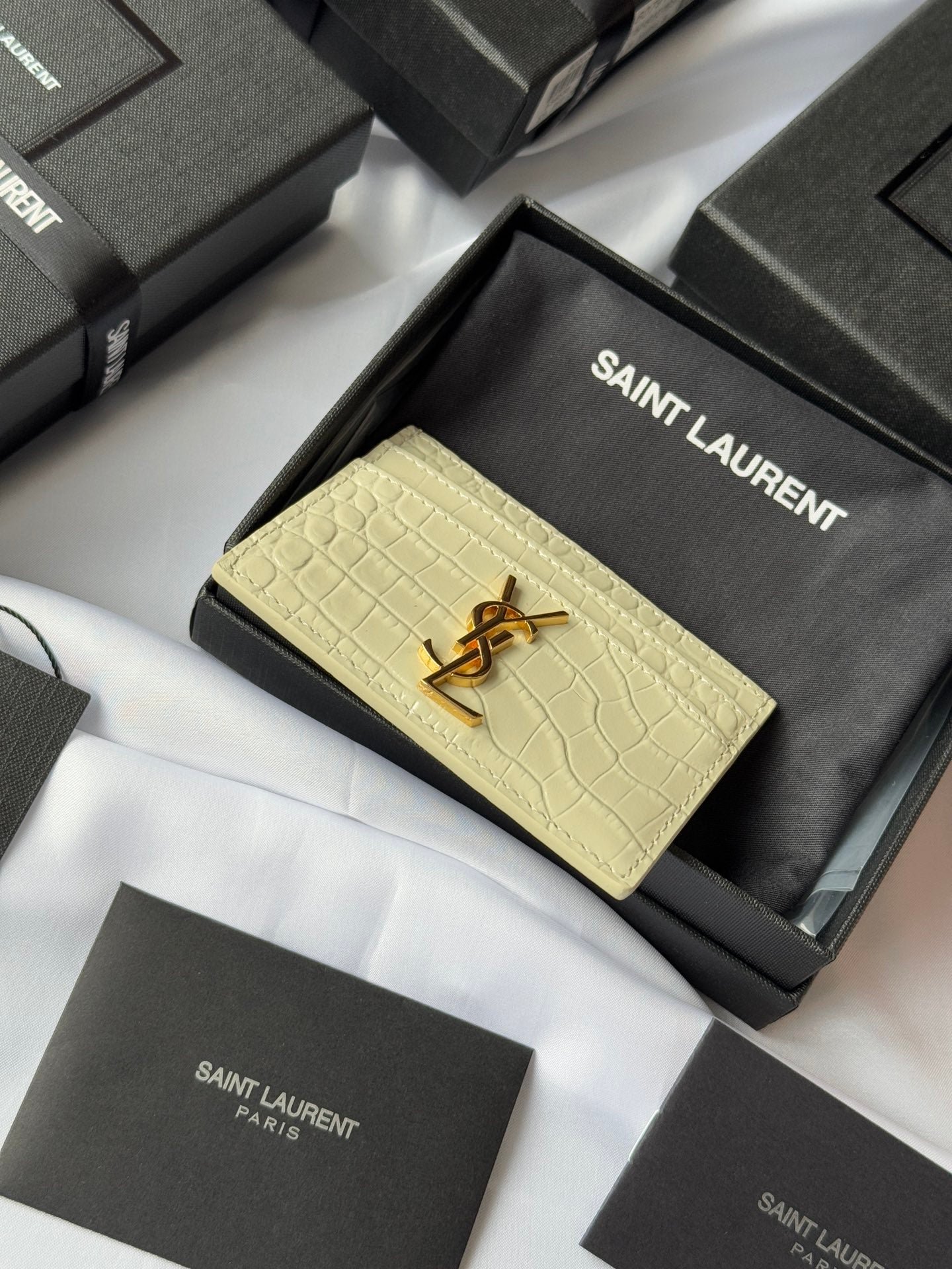 YSL Cream Croc-Embossed Leather Card Holder - Image 8