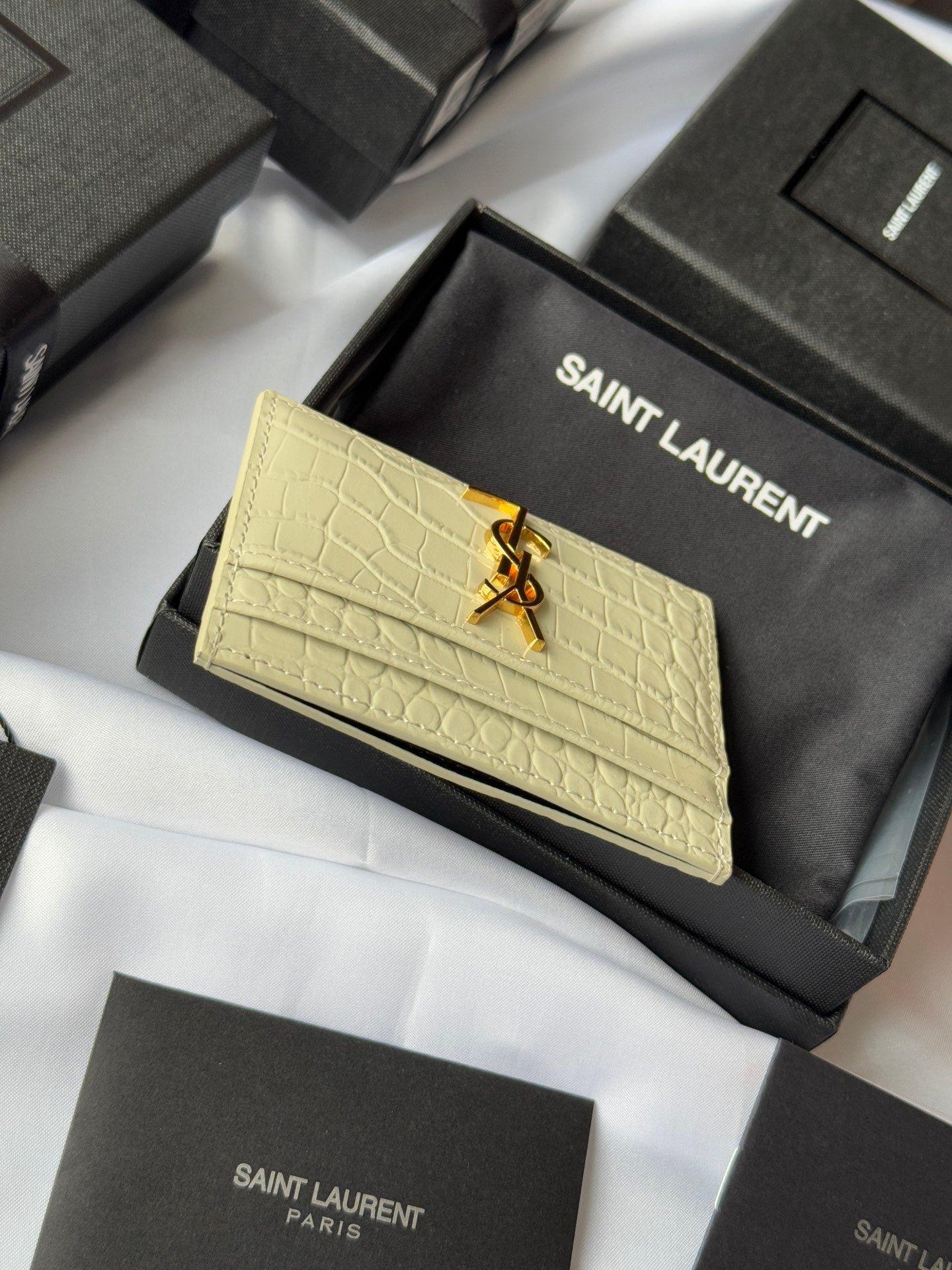 YSL Cream Croc-Embossed Leather Card Holder - Image 7