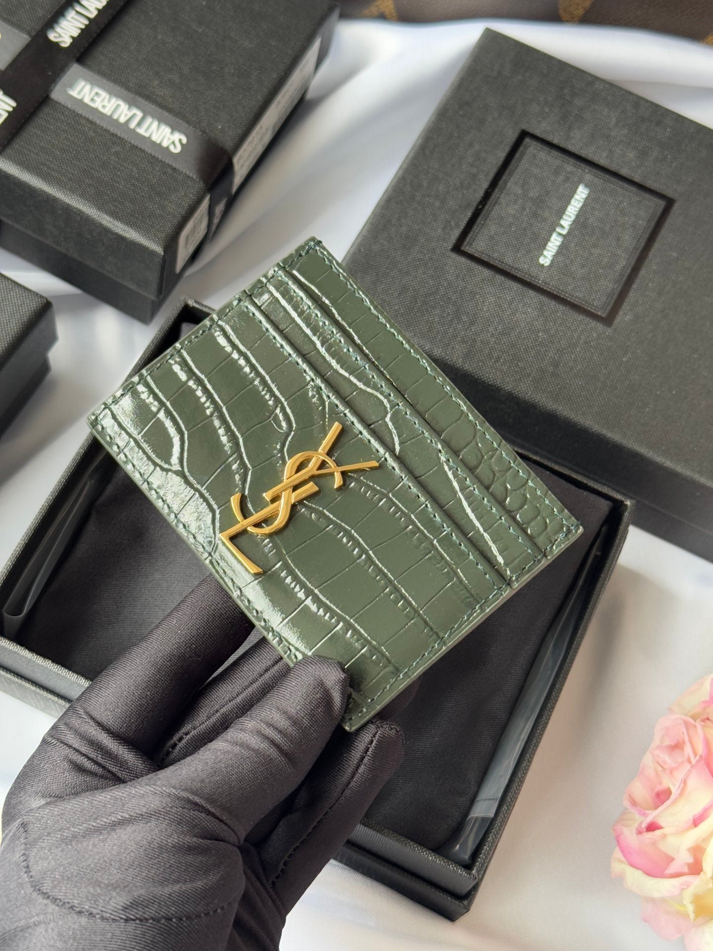 Alternative view of YSL Croc-Embossed Leather Card Holder
