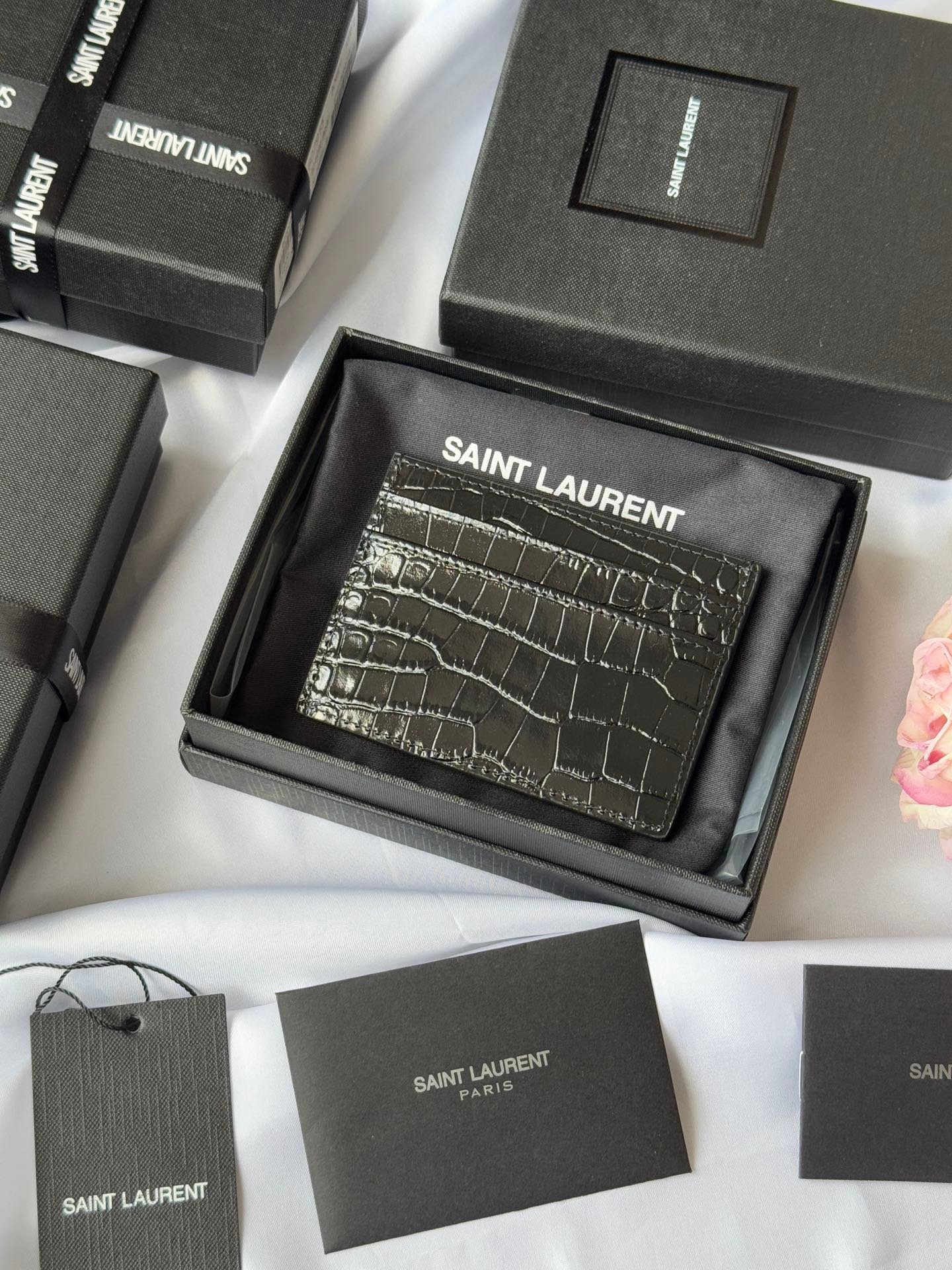 YSL Croc-Embossed Card Holder - Image 3