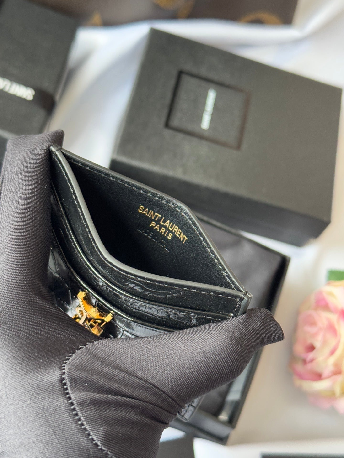 YSL Croc-Embossed Card Holder - Image 7