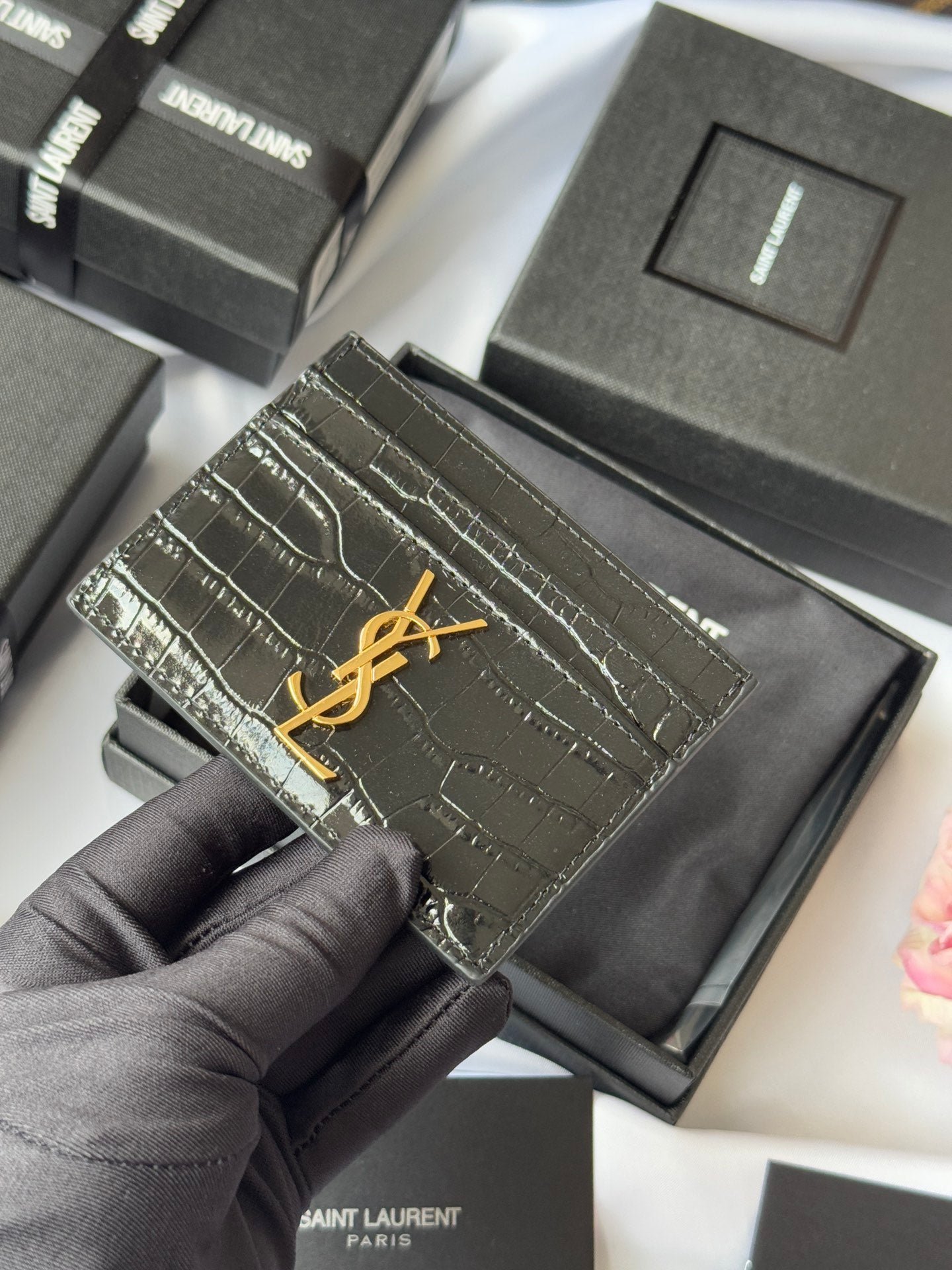 YSL Croc-Embossed Card Holder - Image 8