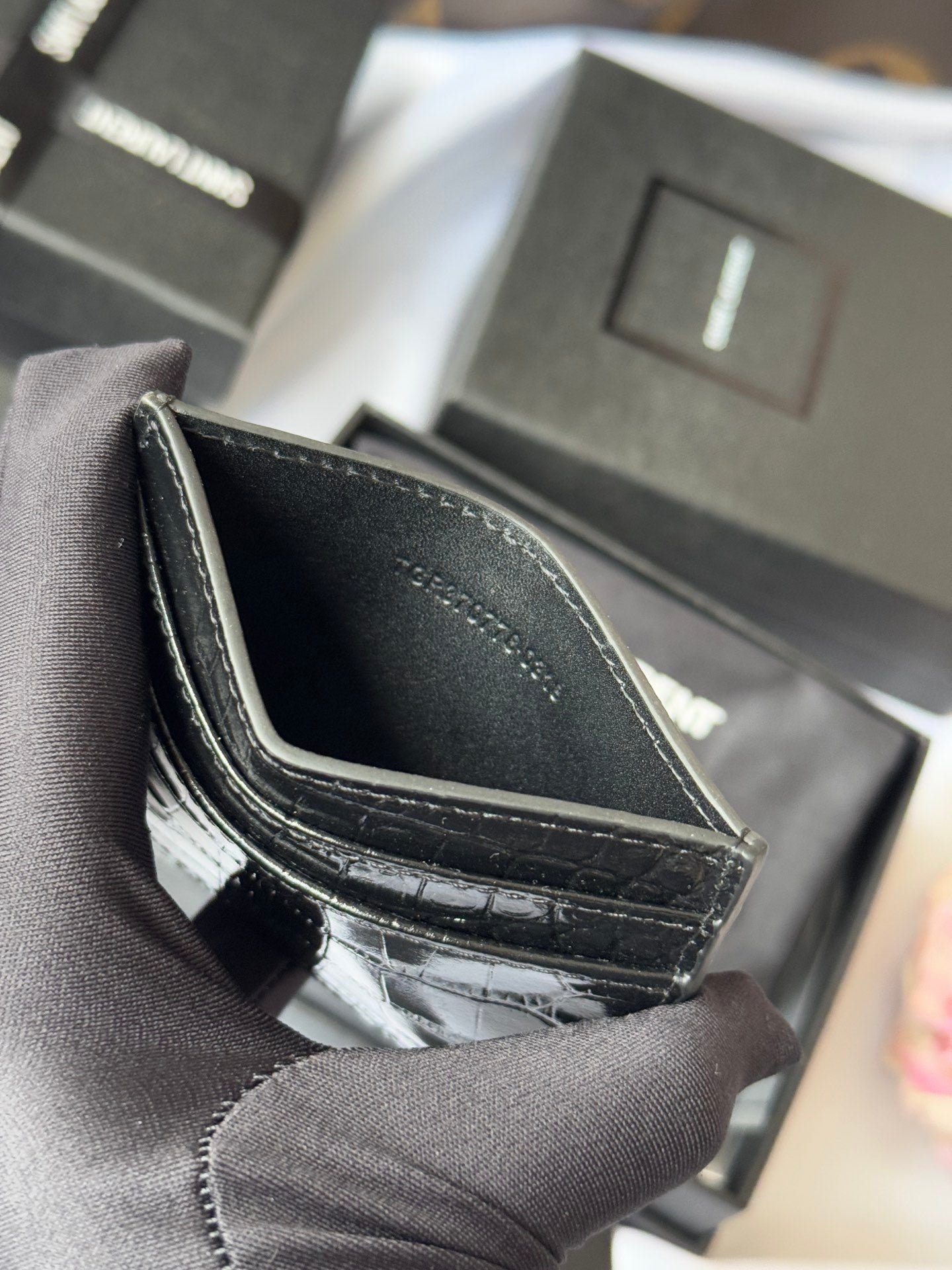 YSL Croc-Embossed Card Holder - Image 9