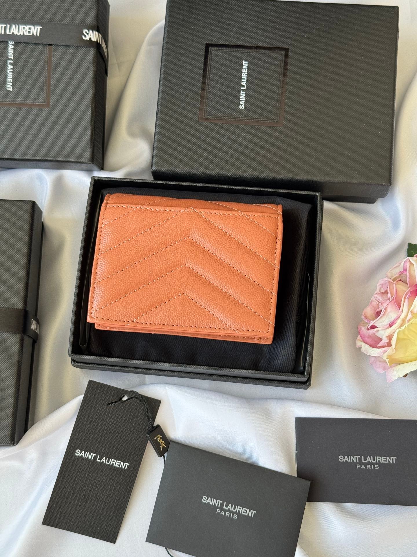 YSL Orange Quilted Classic Wallet - Image 4