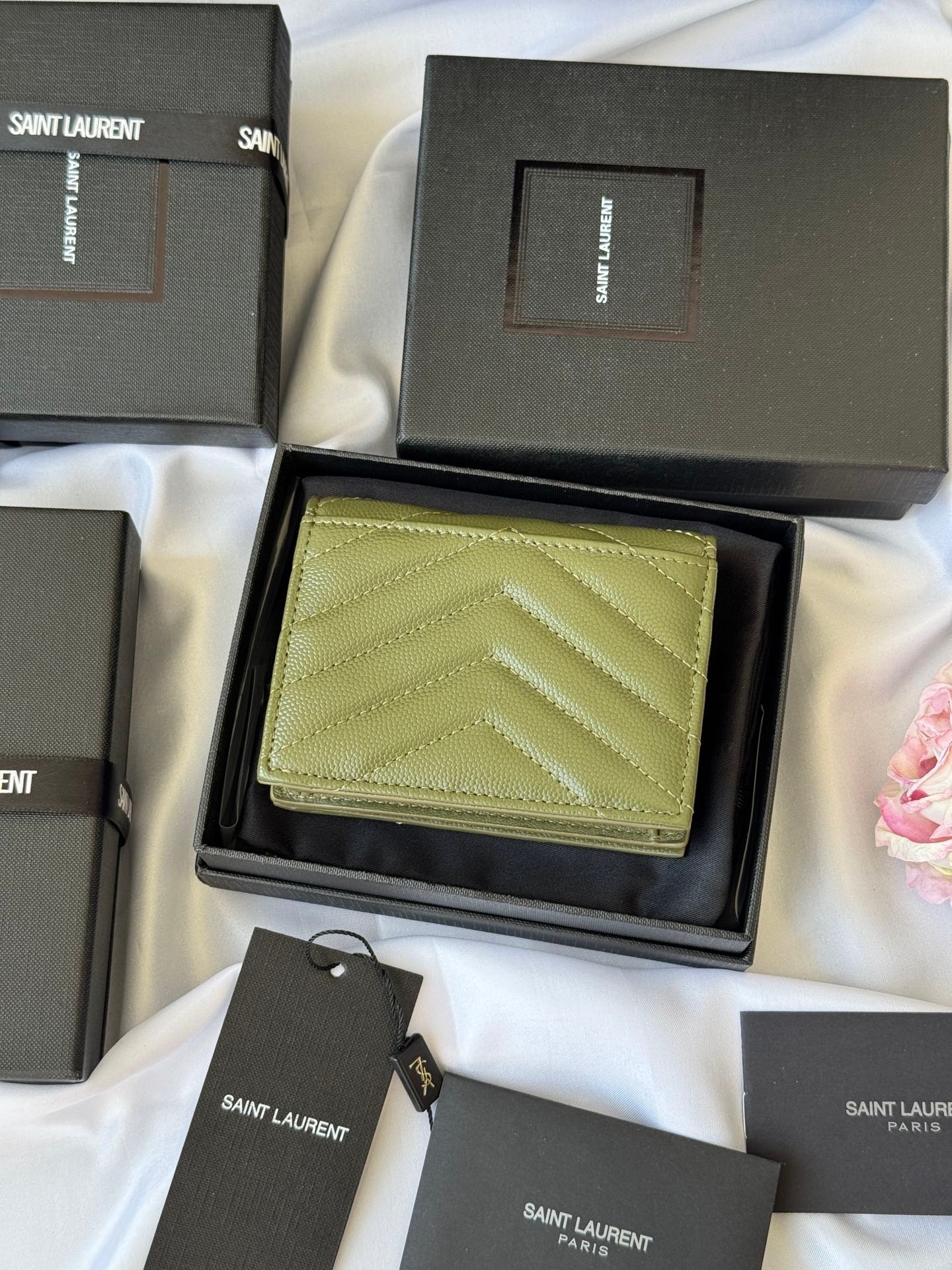 Alternative view of YSL Green V-Quilted Leather Compact Wallet