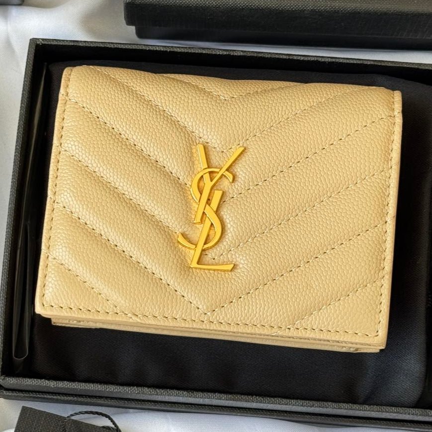 YSL Beige Quilted Leather Wallet