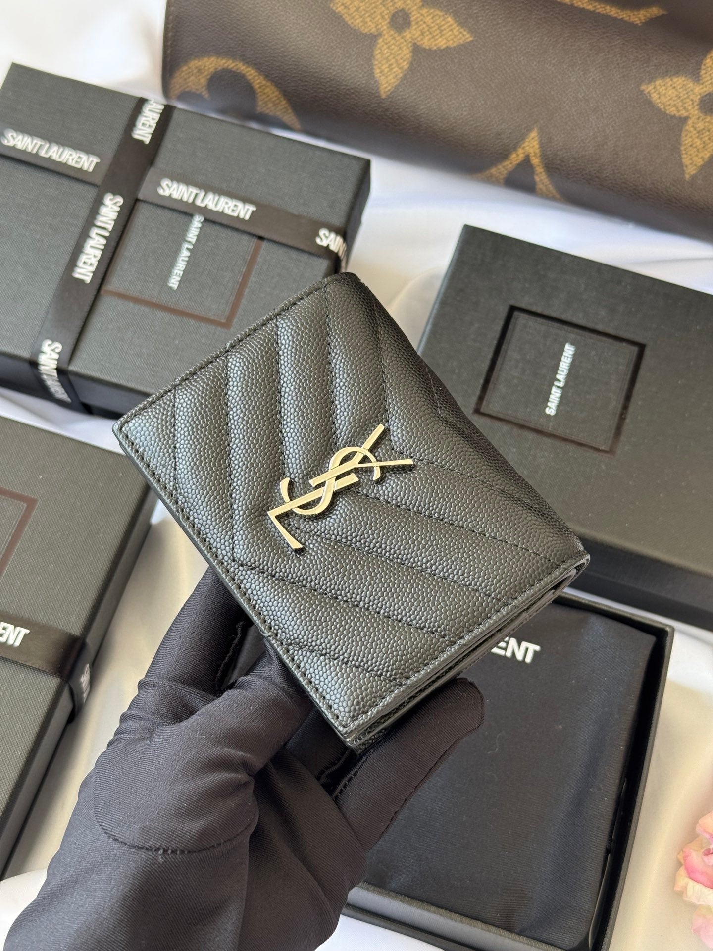 Alternative view of YSL Black Quilted Silver Logo Wallet