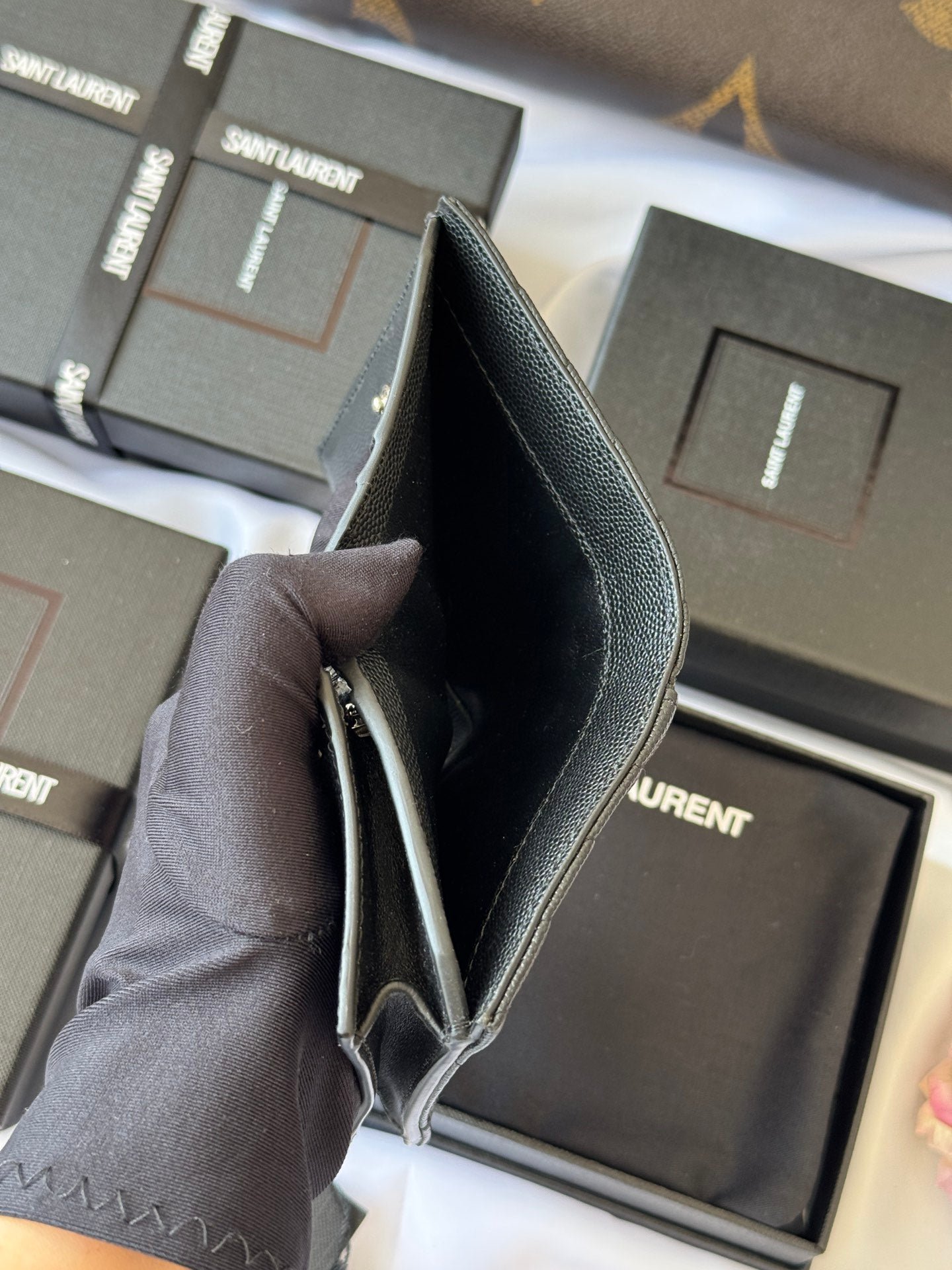 YSL Black Quilted Silver Logo Wallet - Image 9