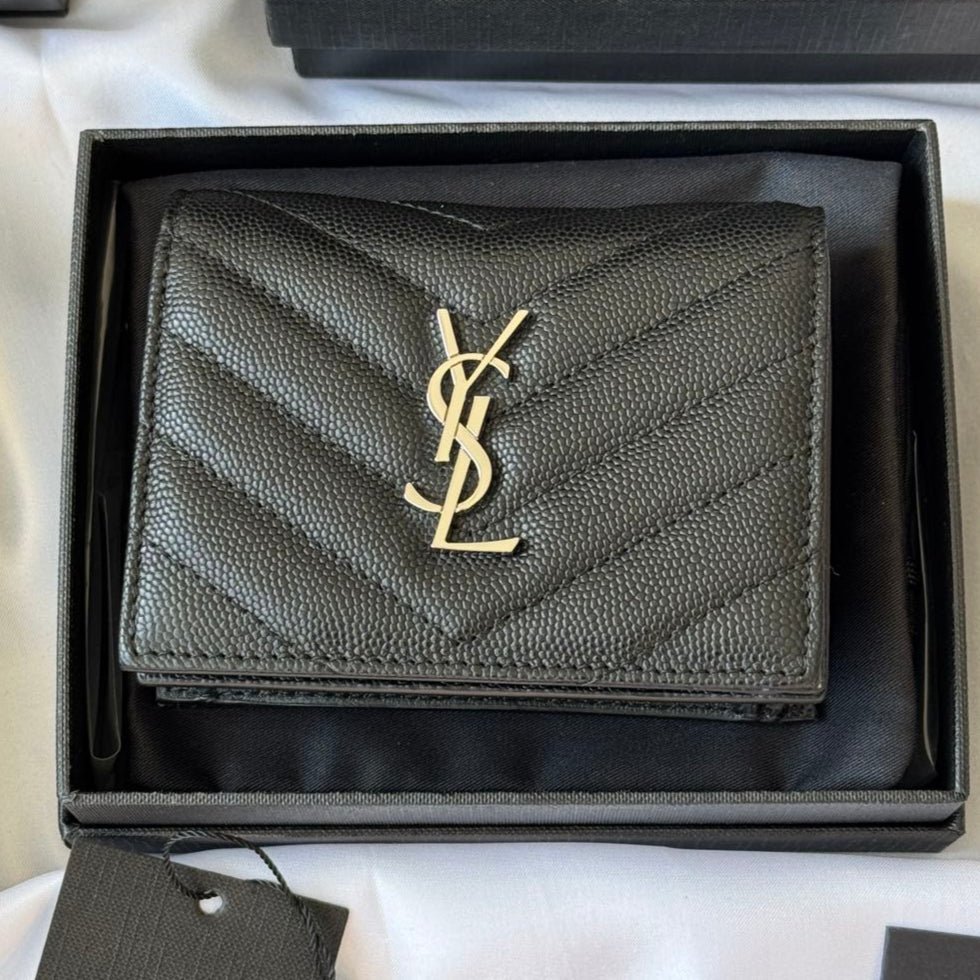YSL Black Quilted Silver Logo Wallet