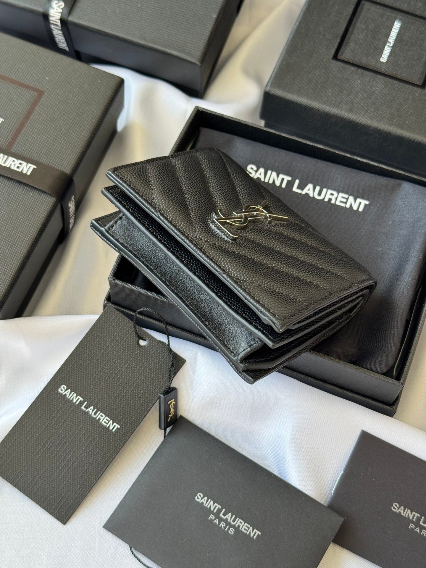 YSL Black Quilted Silver Logo Wallet - Image 3