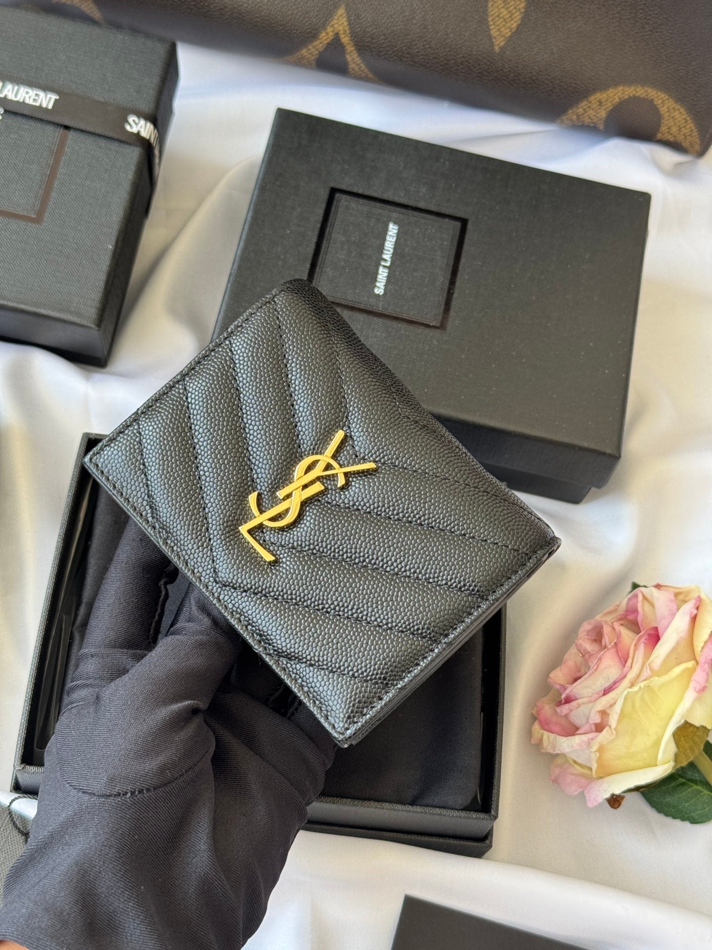 Alternative view of YSL Black Quilted Gold Logo Wallet