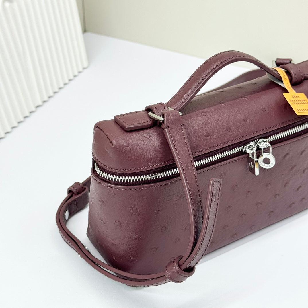 Alternative view of LP Extra Bag 19cm Ostrich Pattern Burgundy Calfskin Silver Hardware