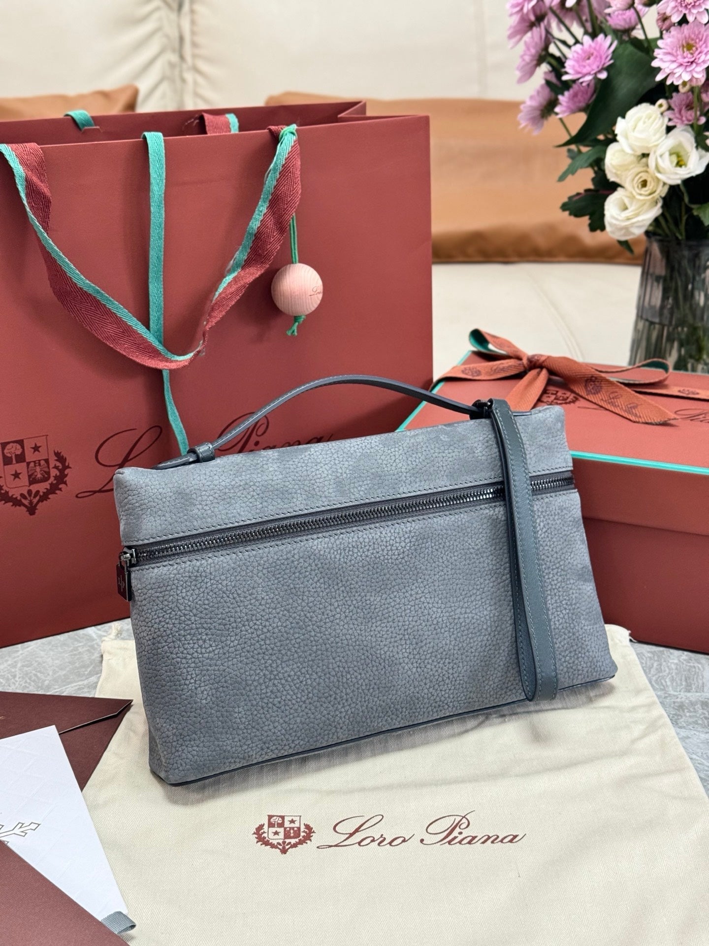 Alternative view of Loro Piana Extra Grey Suede Purse