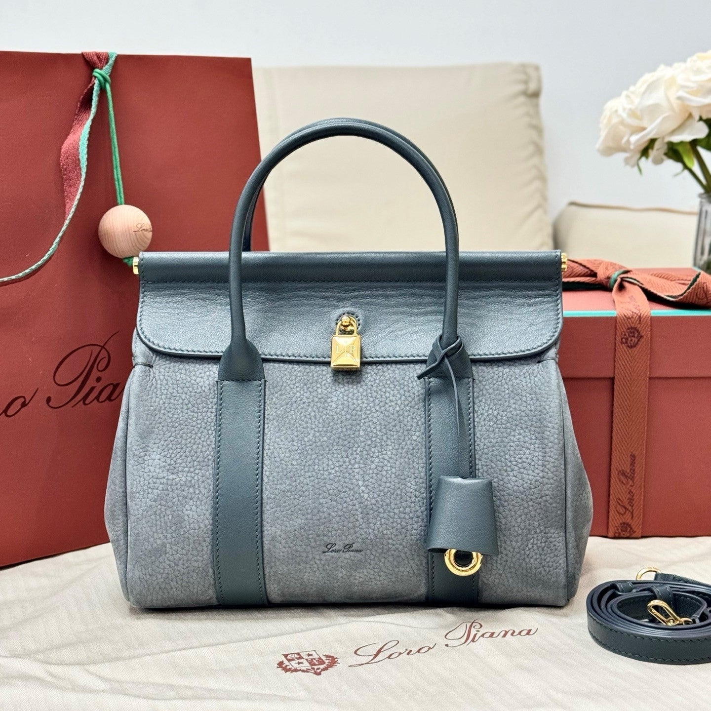 Loro Piana Sesia Grey Suede Purse