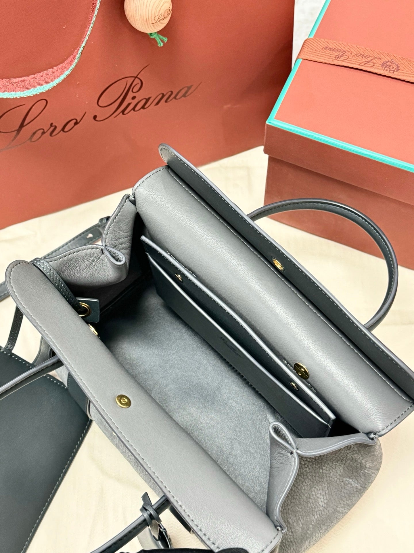 Loro Piana Sesia Grey Suede Purse - Image 6