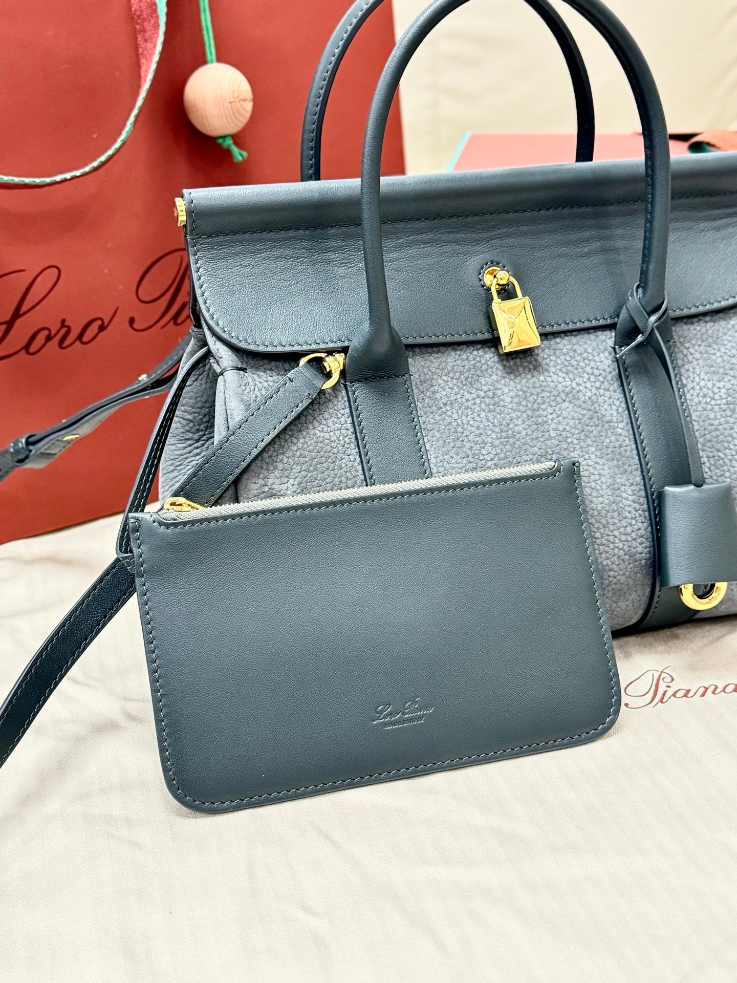 Loro Piana Sesia Grey Suede Purse - Image 9