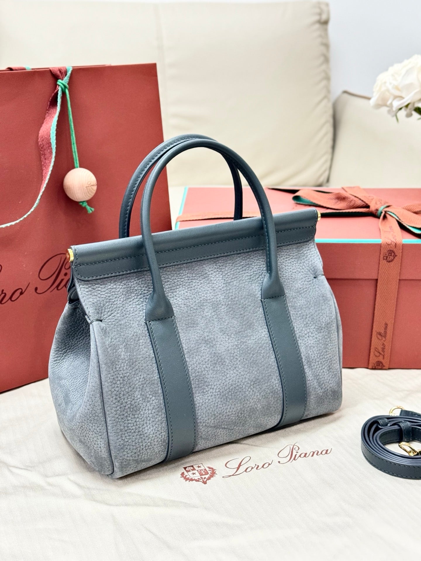 Loro Piana Sesia Grey Suede Purse - Image 8