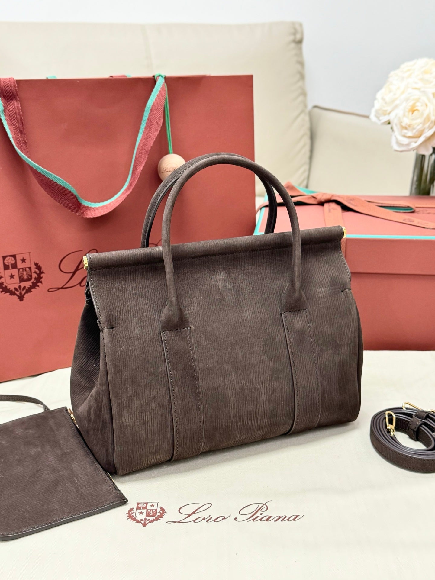 Alternative view of Loro Piana Sesia Dark Suede Handbag