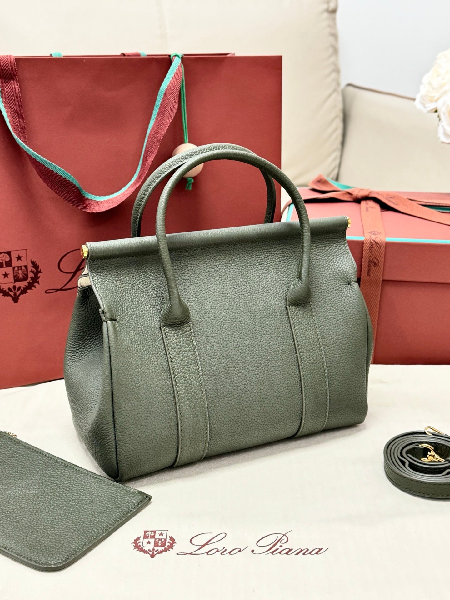 Alternative view of Loro Piana Sesia Olive Grain Tote