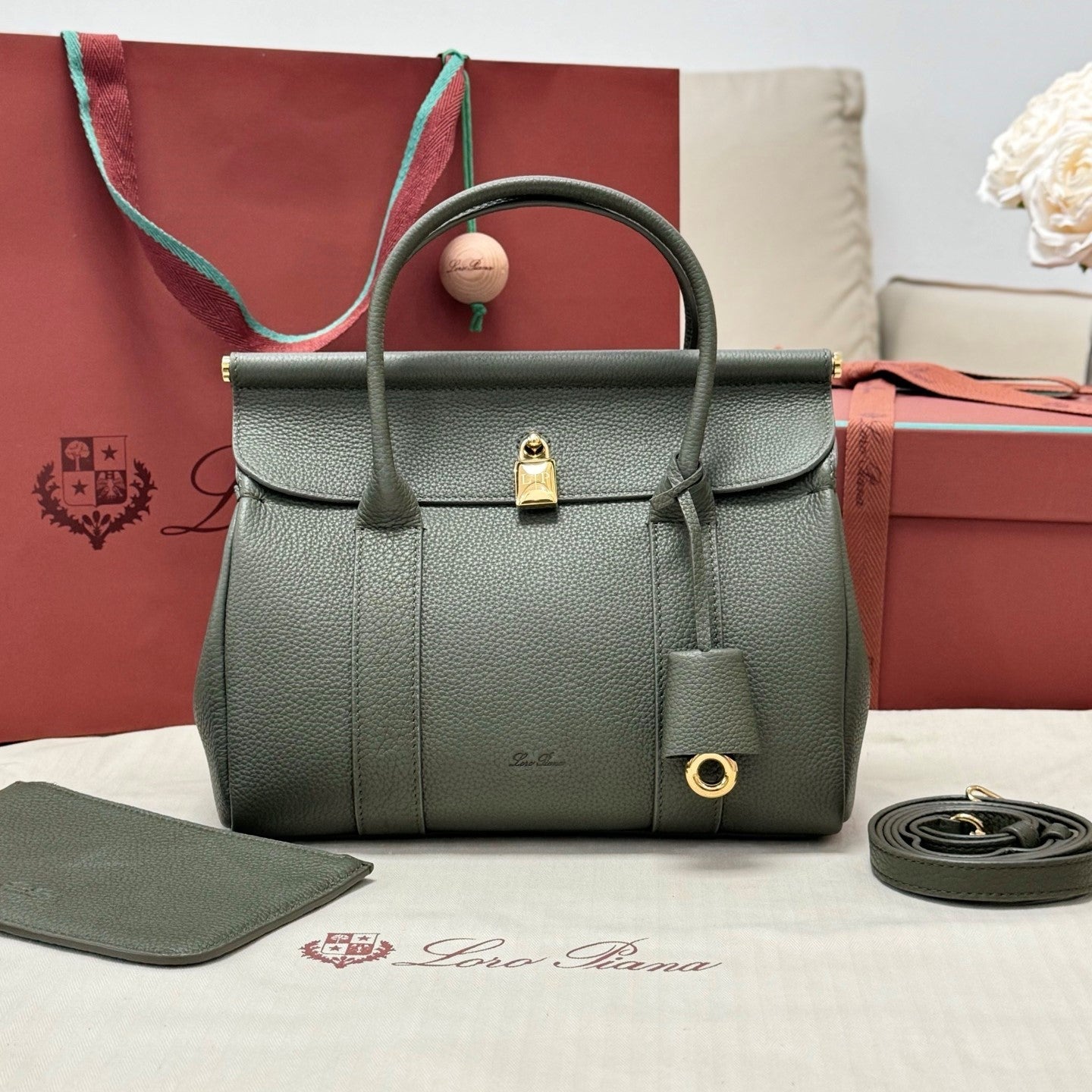 Loro Piana Sesia Olive Grain Tote
