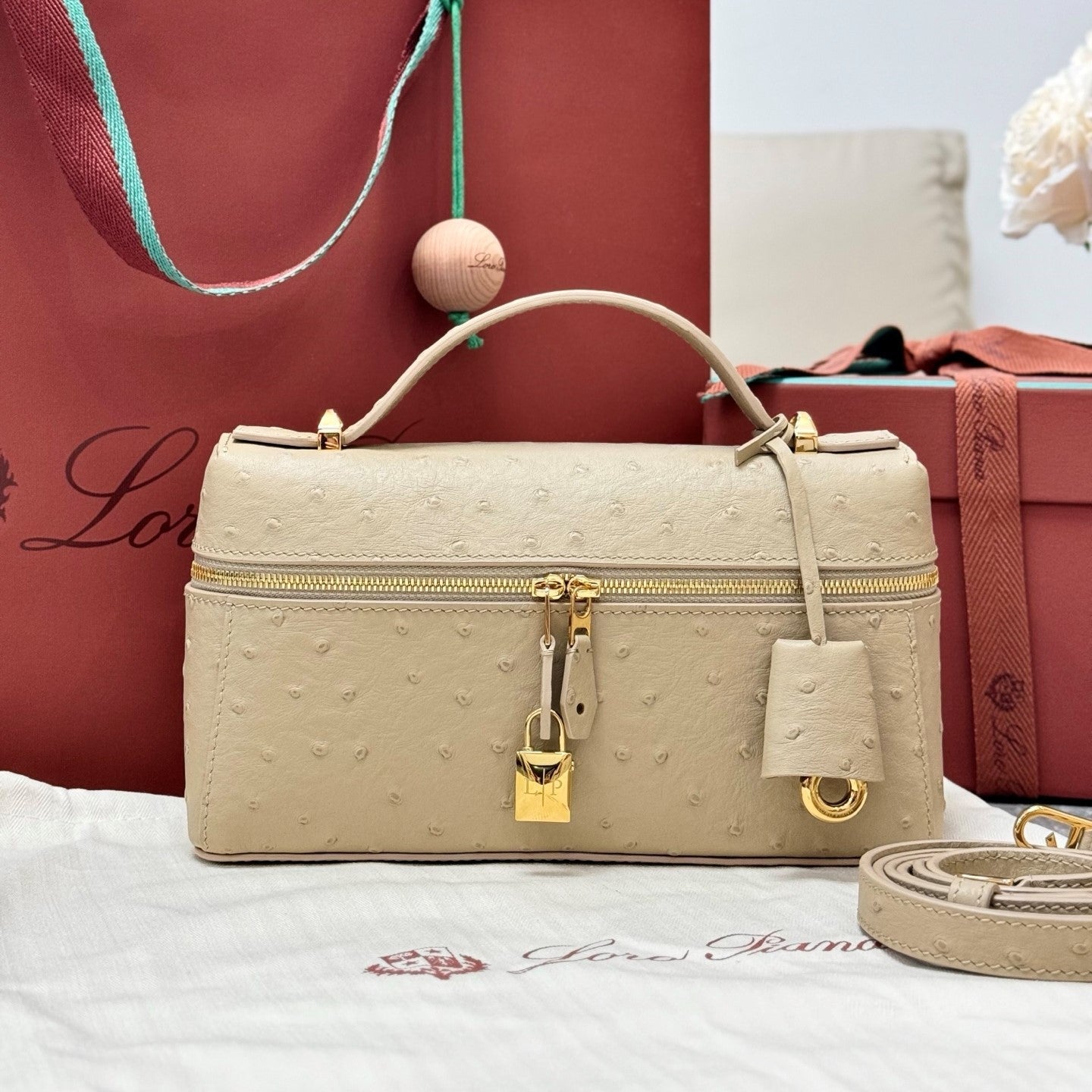 Loro Piana Extra Beige Ostrich Bag