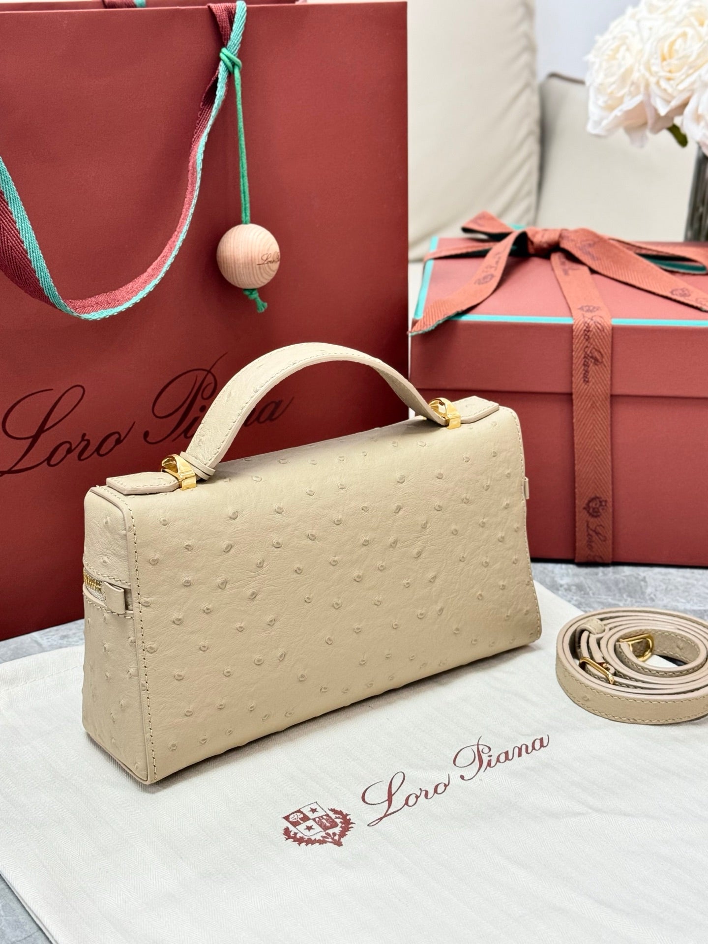Alternative view of Loro Piana Extra Beige Ostrich Bag