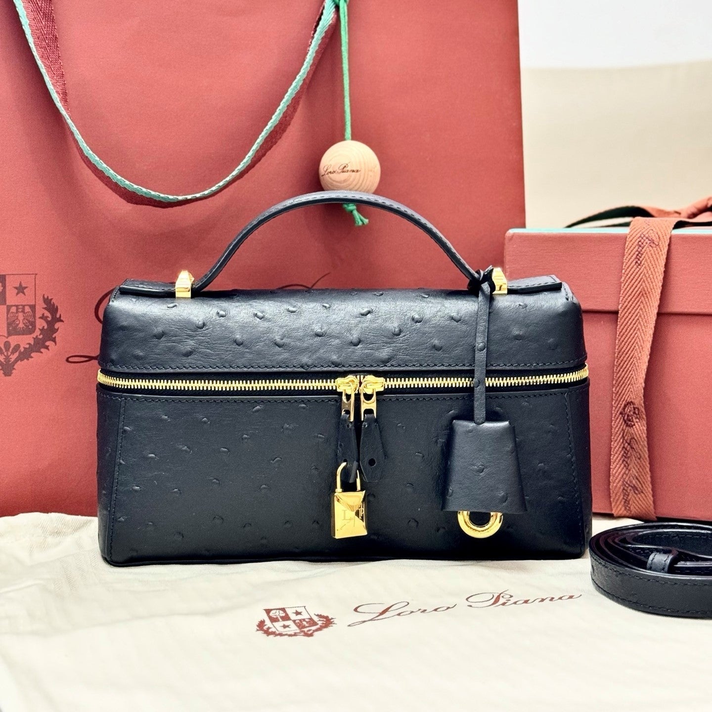 Loro Piana Extra Black Ostrich Purse