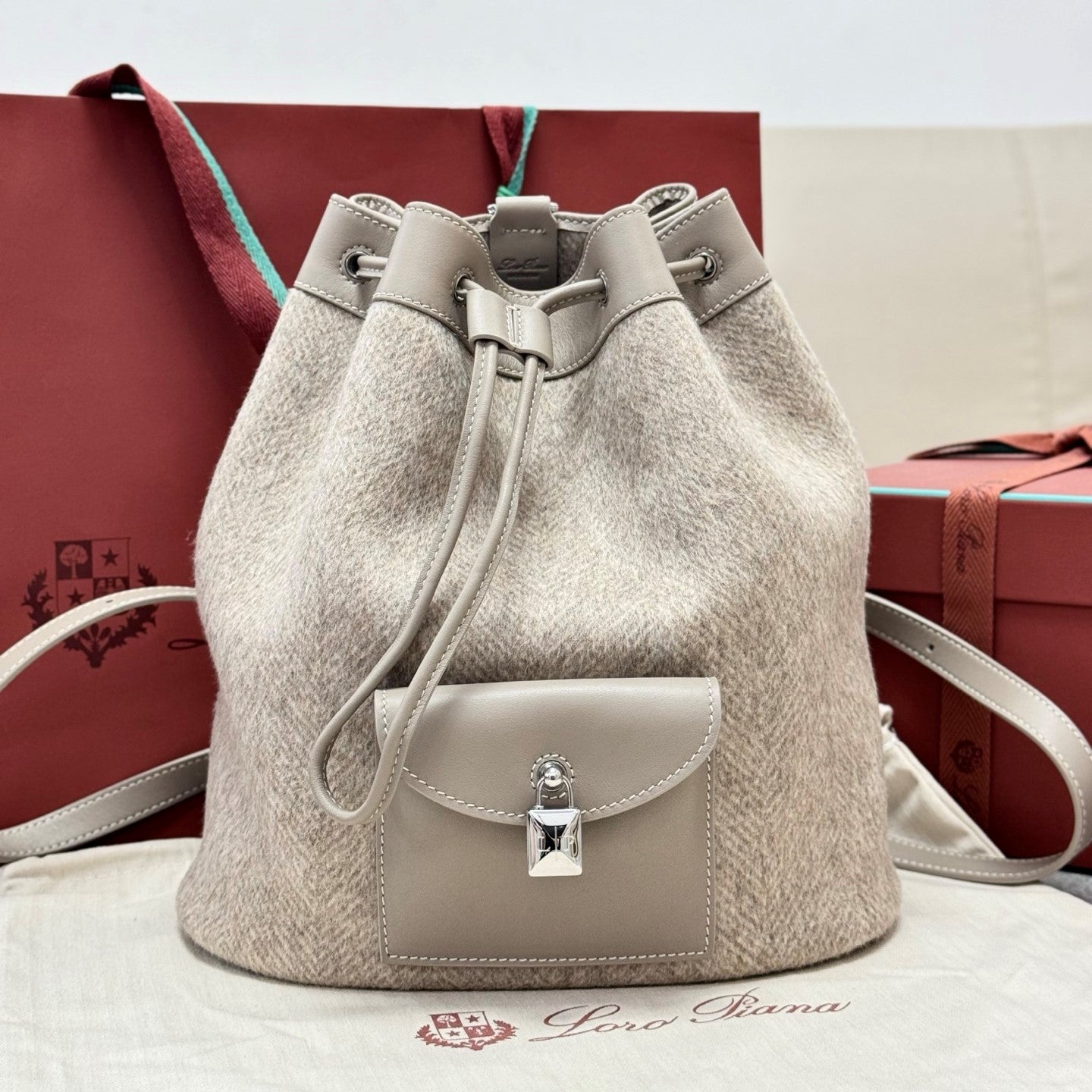 Loro Piana Bucket Wool Drawstring Bag