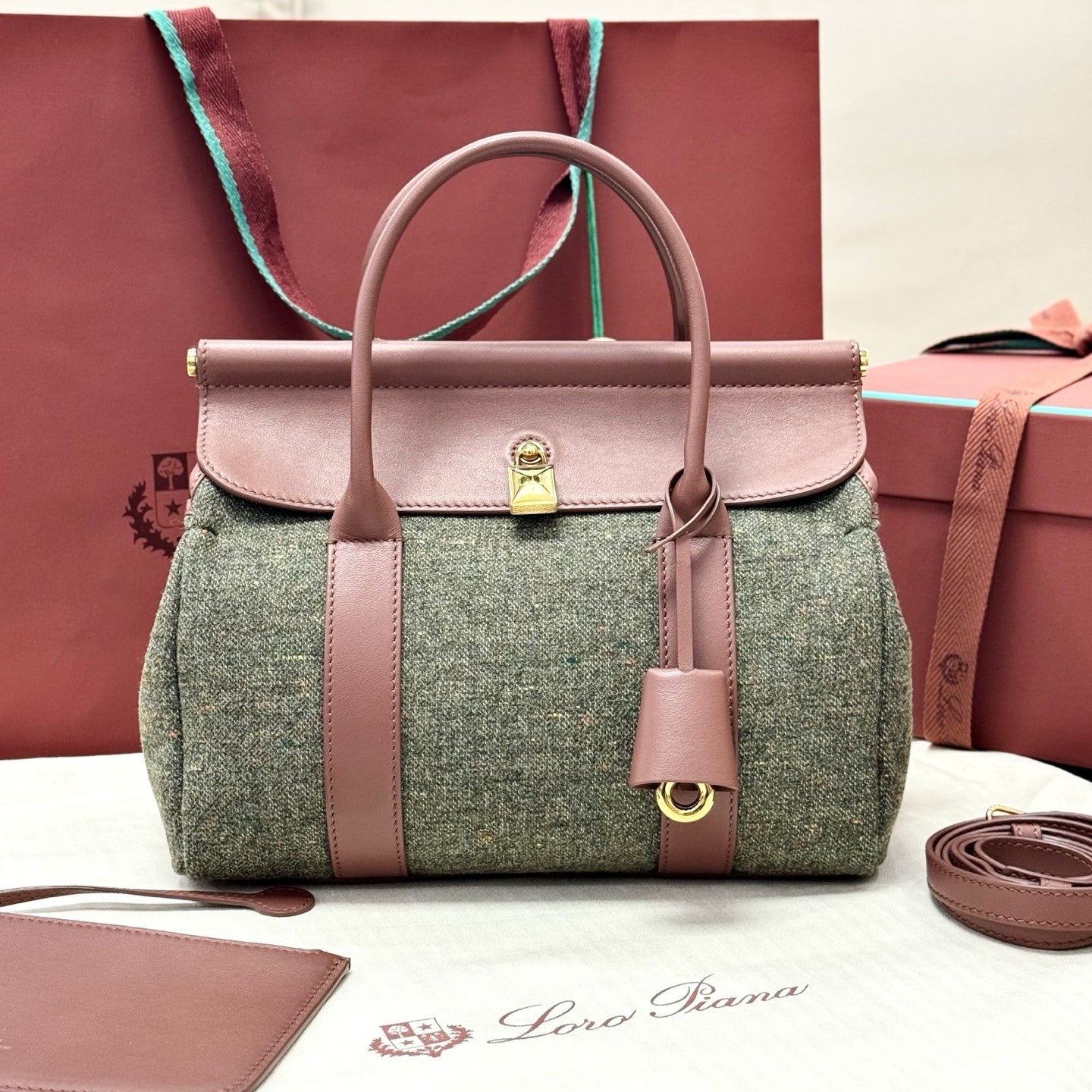 Loro Piana Sesia Tweed Leather Bag