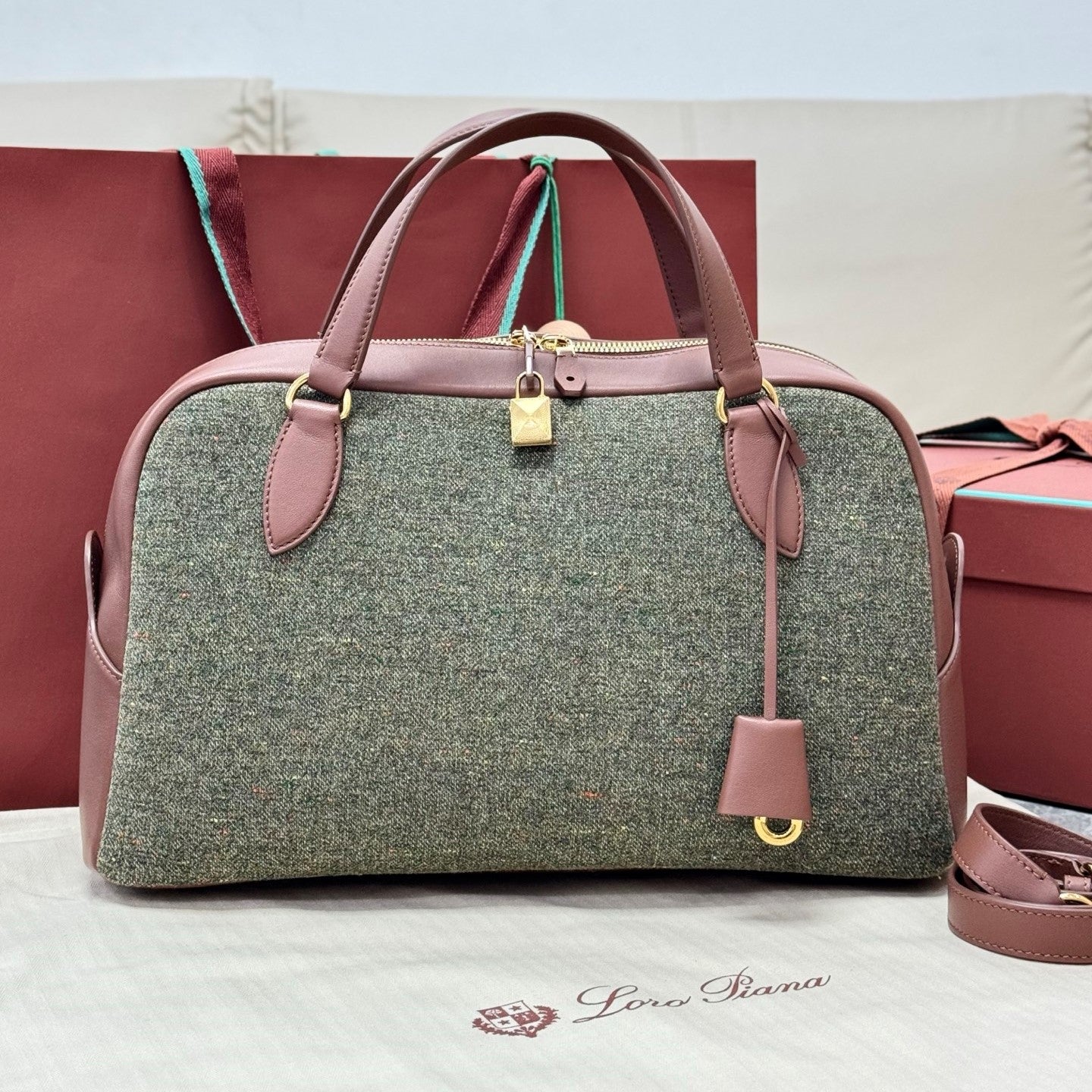 Loro Piana Sesia Tweed Leather Satchel
