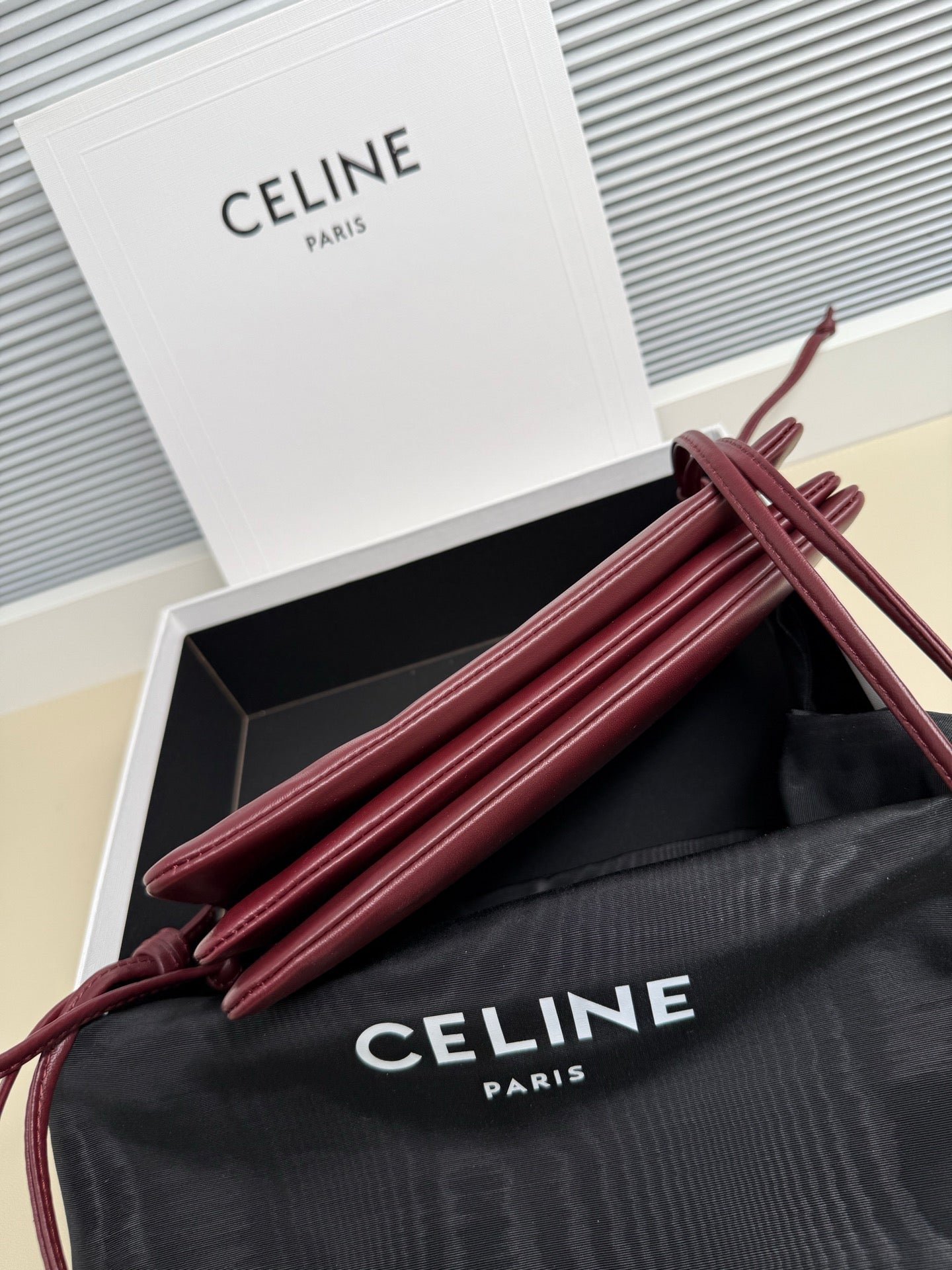 CELINE Burgundy Drawstring Bag - Image 8