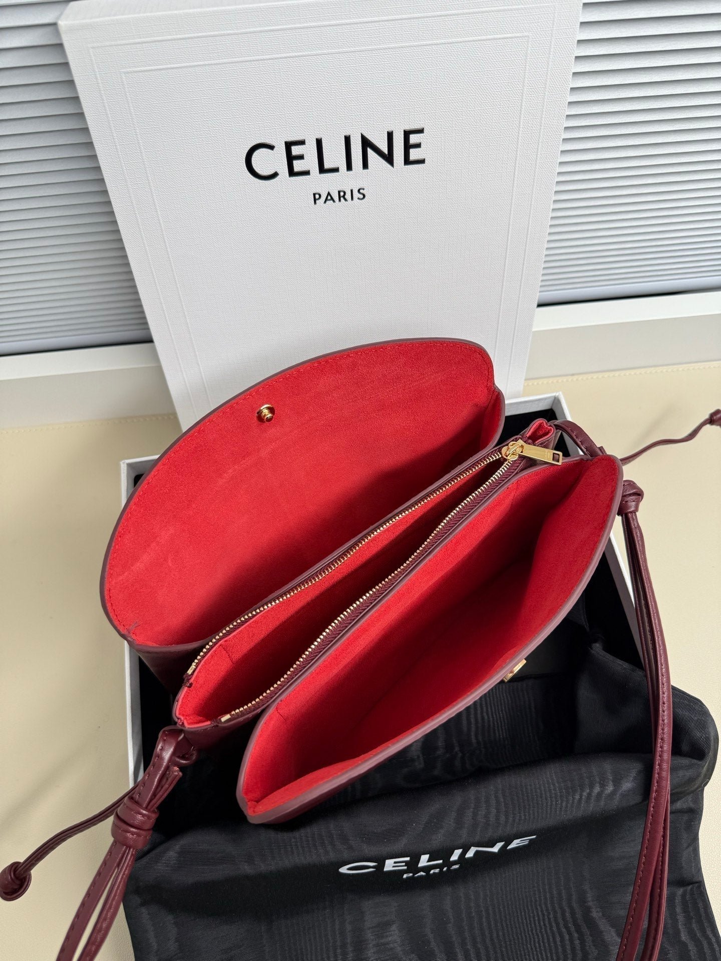 CELINE Burgundy Drawstring Bag - Image 3