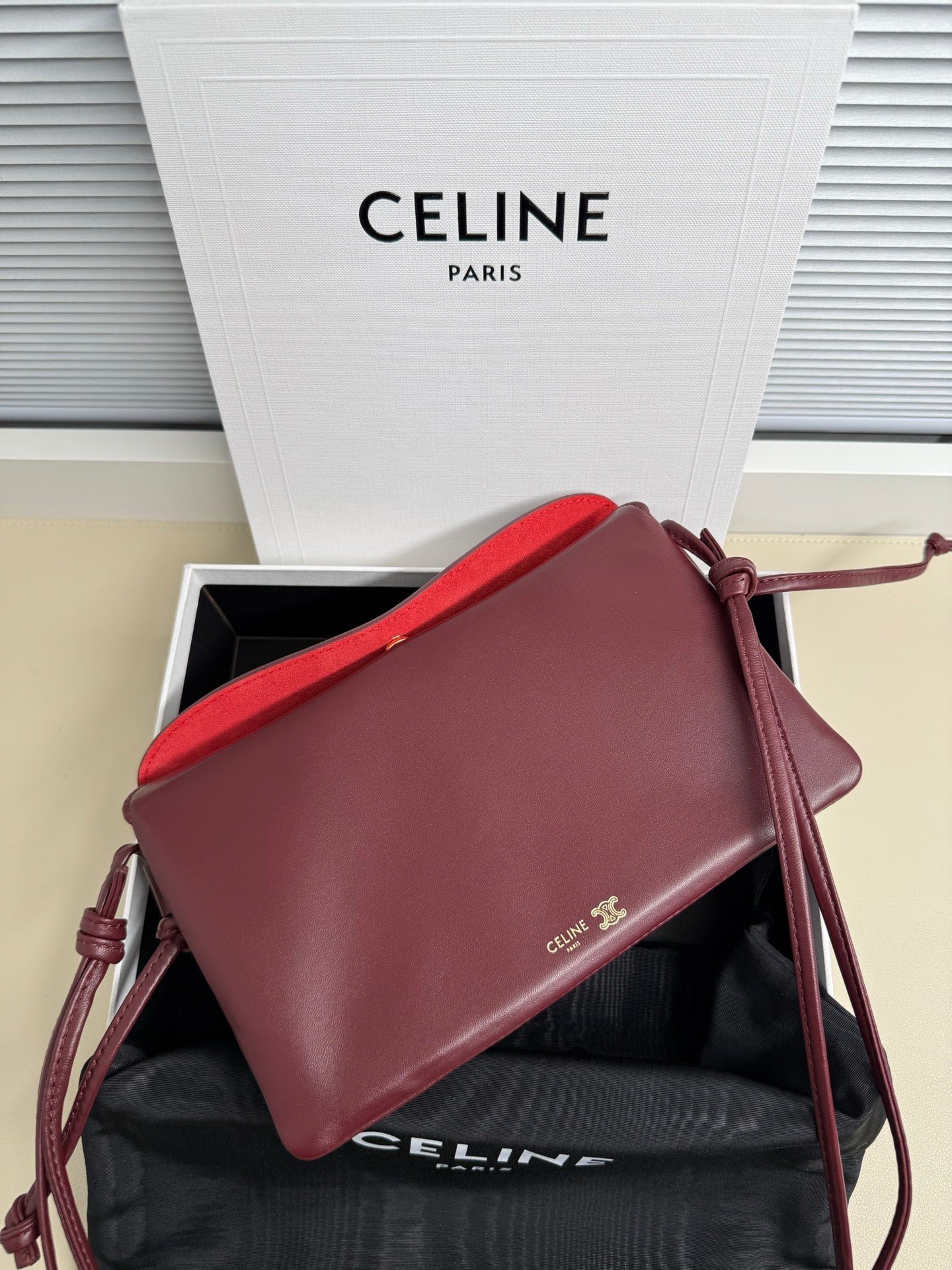 CELINE Burgundy Drawstring Bag - Image 9