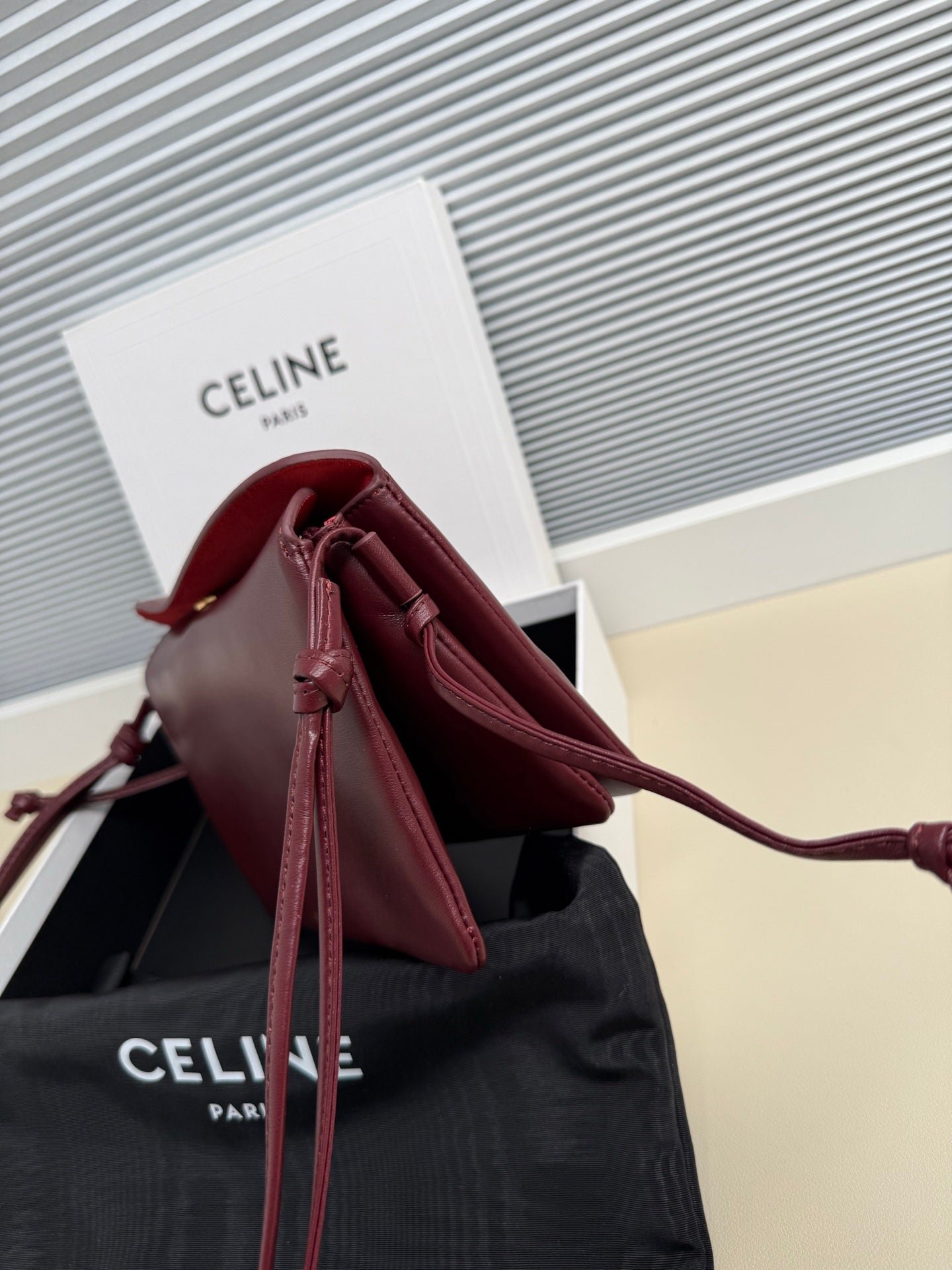 CELINE Burgundy Drawstring Bag - Image 5