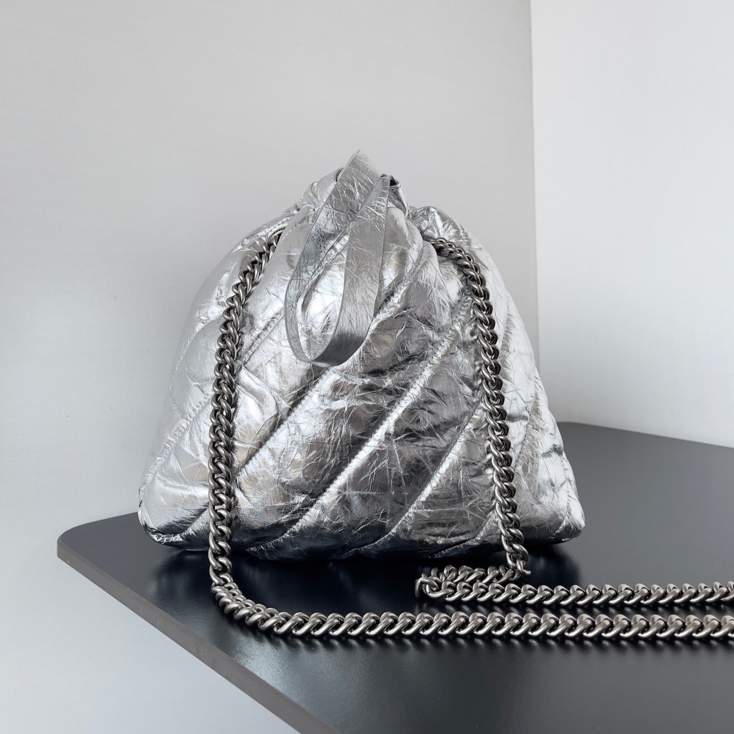 Balenciaga Crush Small Tote 26cm Silver Quilted
