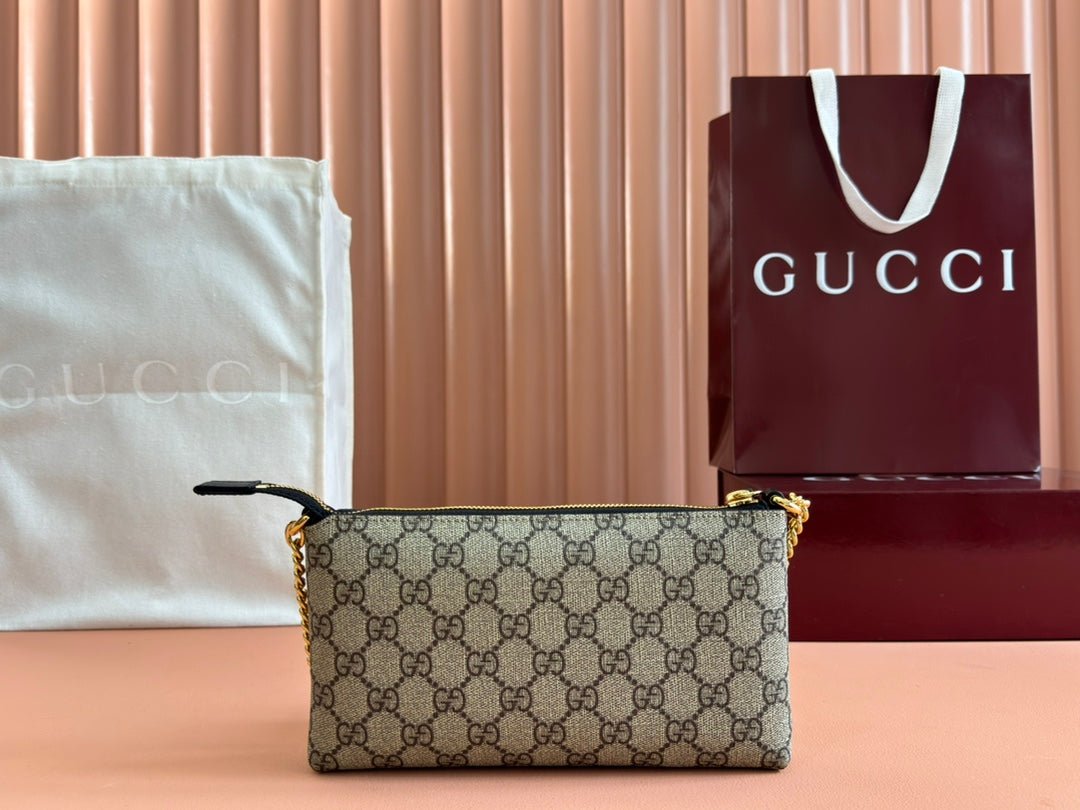 Alternative view of GUCCI RUBBER EFFECT SMALL WALLET ON CHAIN 22.5 IN BEIGE AND DARK BROWN  CALFSKIN