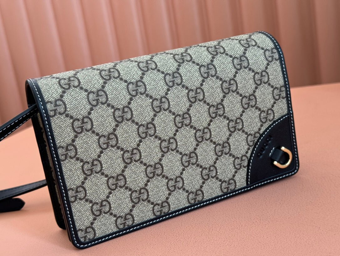 Alternative view of GUCCI EMBLEM WALLET  MONOGRAM 20 IN DARK BROWN AND BLACK CALFSKIN