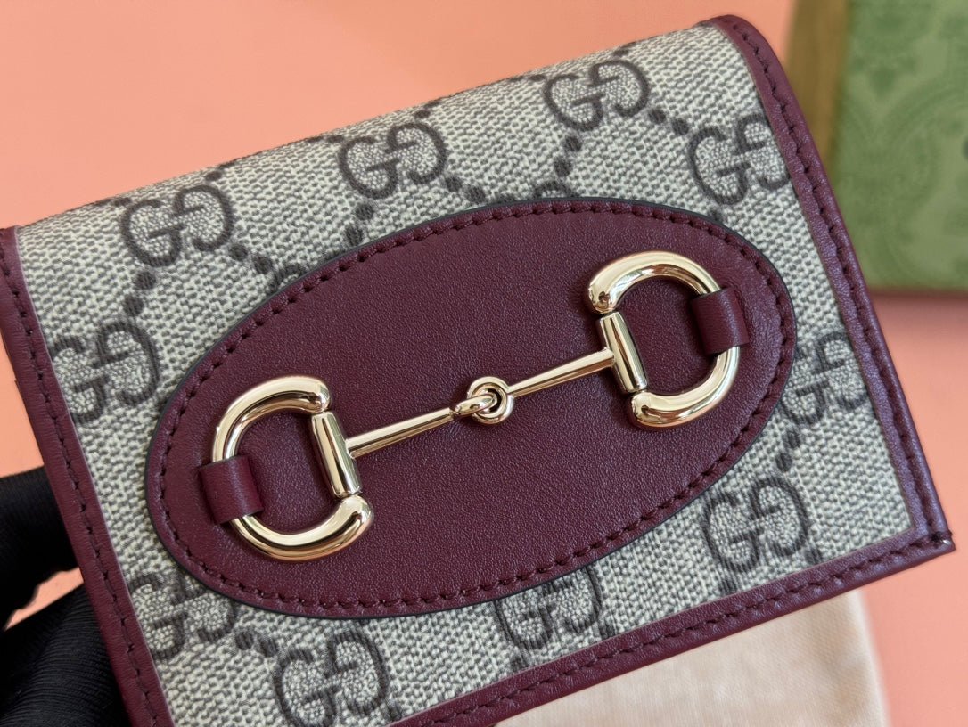 Alternative view of GUCCI HORSEBIT 1955 CARD CASE WALLET 11 IN BEIGE DARK BROWN NEW  AND ROSSO ANCORA RED CALFSKIN