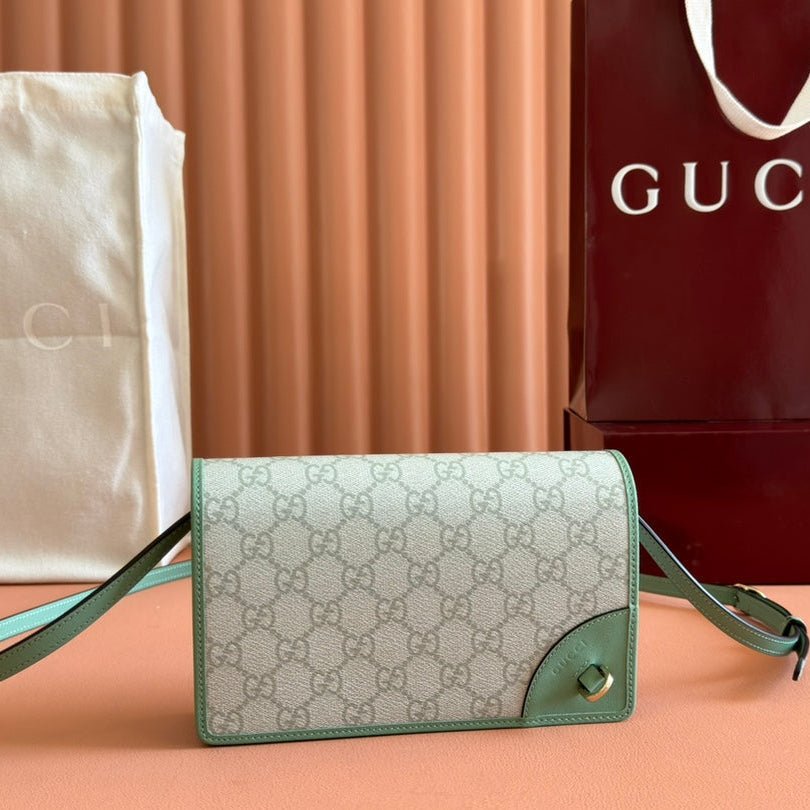 GUCCI EMBLEM WALLET MONOGRAM 20 IN SAGE GREEN SMOOTH CALFSKIN
