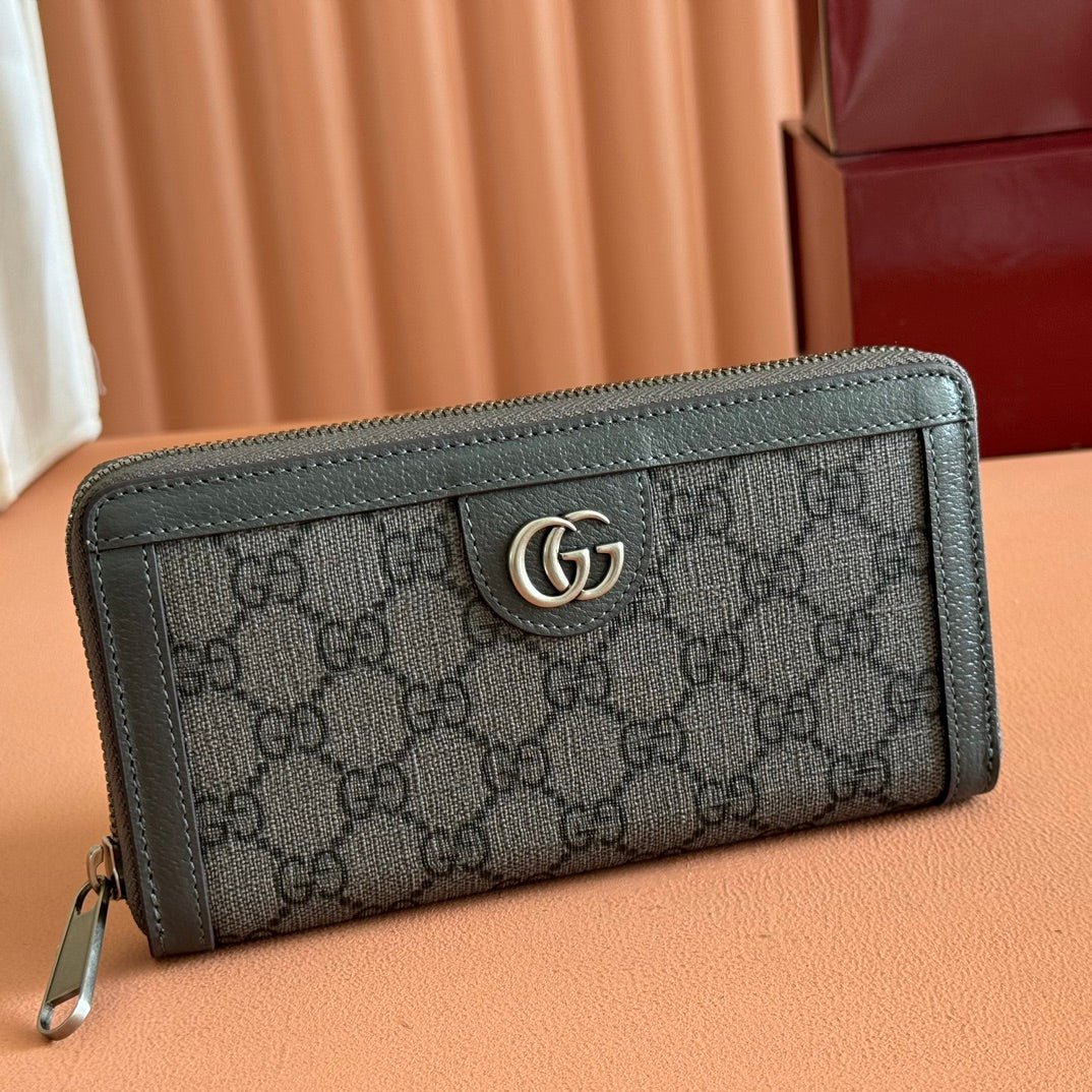 Alternative view of GUCCI OPHIDIA ZIP AROUND WALLET 19 IN DARK GREY COATED FABRIC AND CALFSKIN