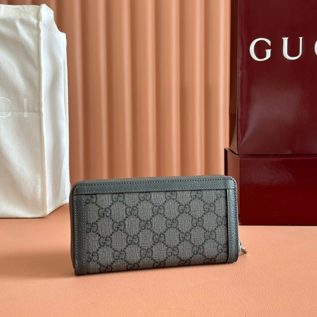 GUCCI OPHIDIA ZIP AROUND WALLET 19 IN DARK GREY COATED FABRIC AND CALFSKIN - Image 3