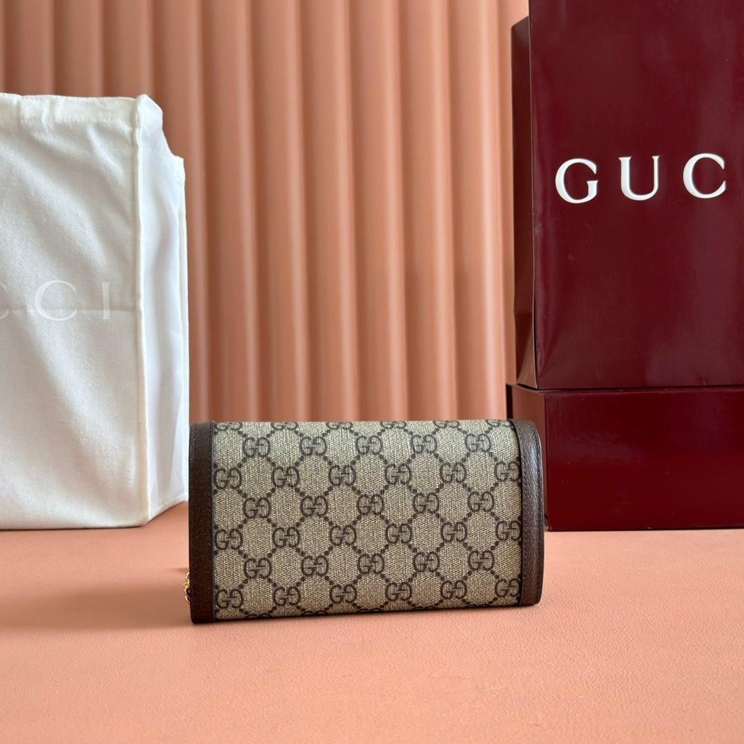 Alternative view of GUCCI OPHIDIA WALLET ON CHAIN 19 IN BEIGE AND DARK BROWN COATED FABRIC AND CALFSKIN