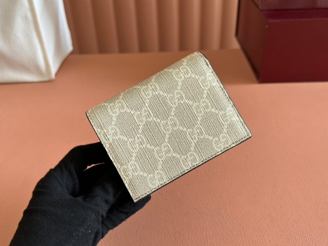 Alternative view of GUCCI MARMONT BI-COLOUR CARD CASE WALLET 11 IN BEIGE EBONY  CANVAS BROWN CALFSKIN