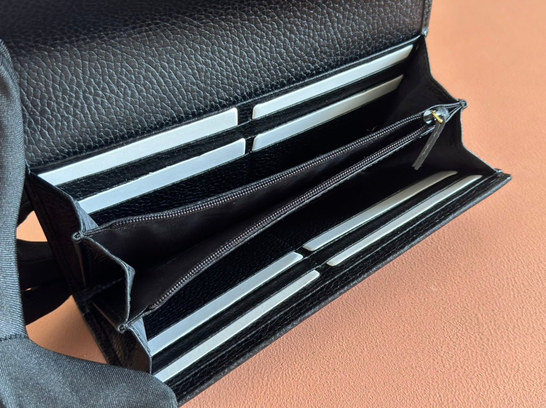 GUCCI Black Leather GG Flap Long Wallet - Image 7