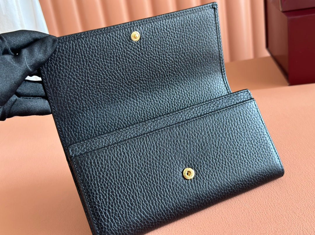 GUCCI Black Leather GG Flap Long Wallet - Image 9