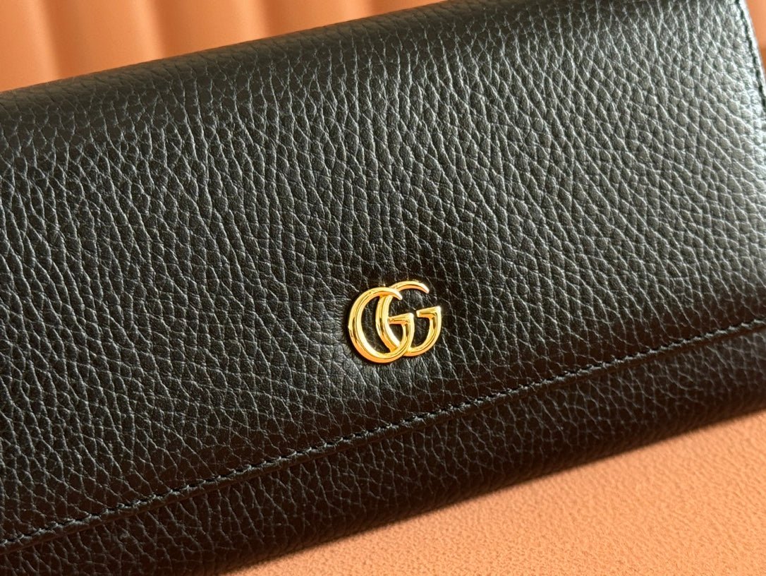 GUCCI Black Leather GG Flap Long Wallet - Image 6