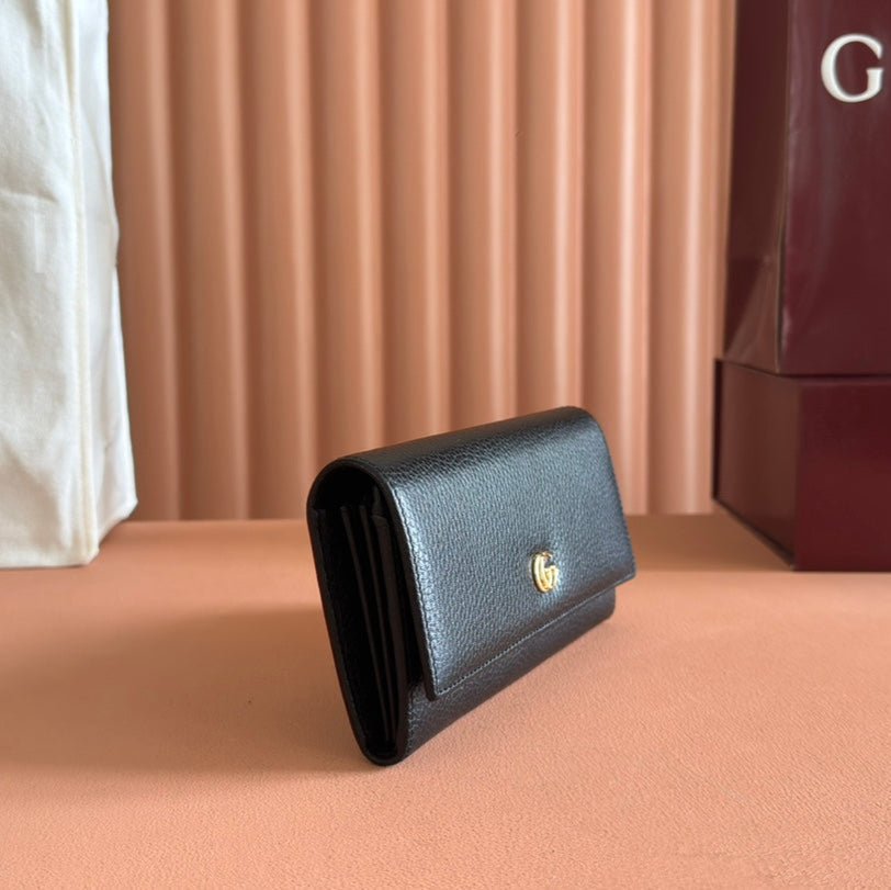 GUCCI Black Leather GG Flap Long Wallet - Image 3