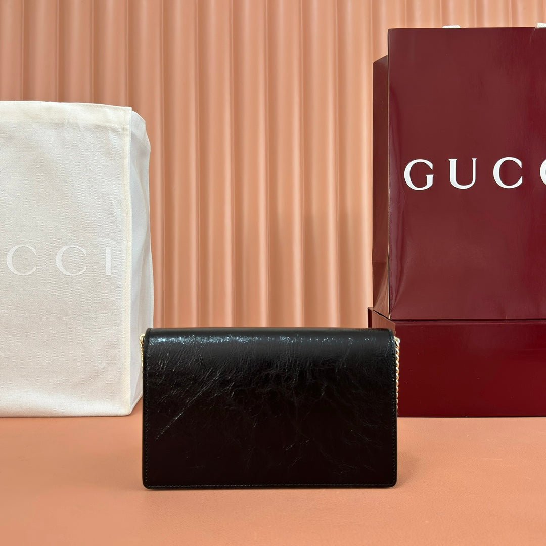 Alternative view of GUCCI 25S DIONYSUS WALLET ON CHAIN 20 IN BLACK GLOSSY CALFSKIN